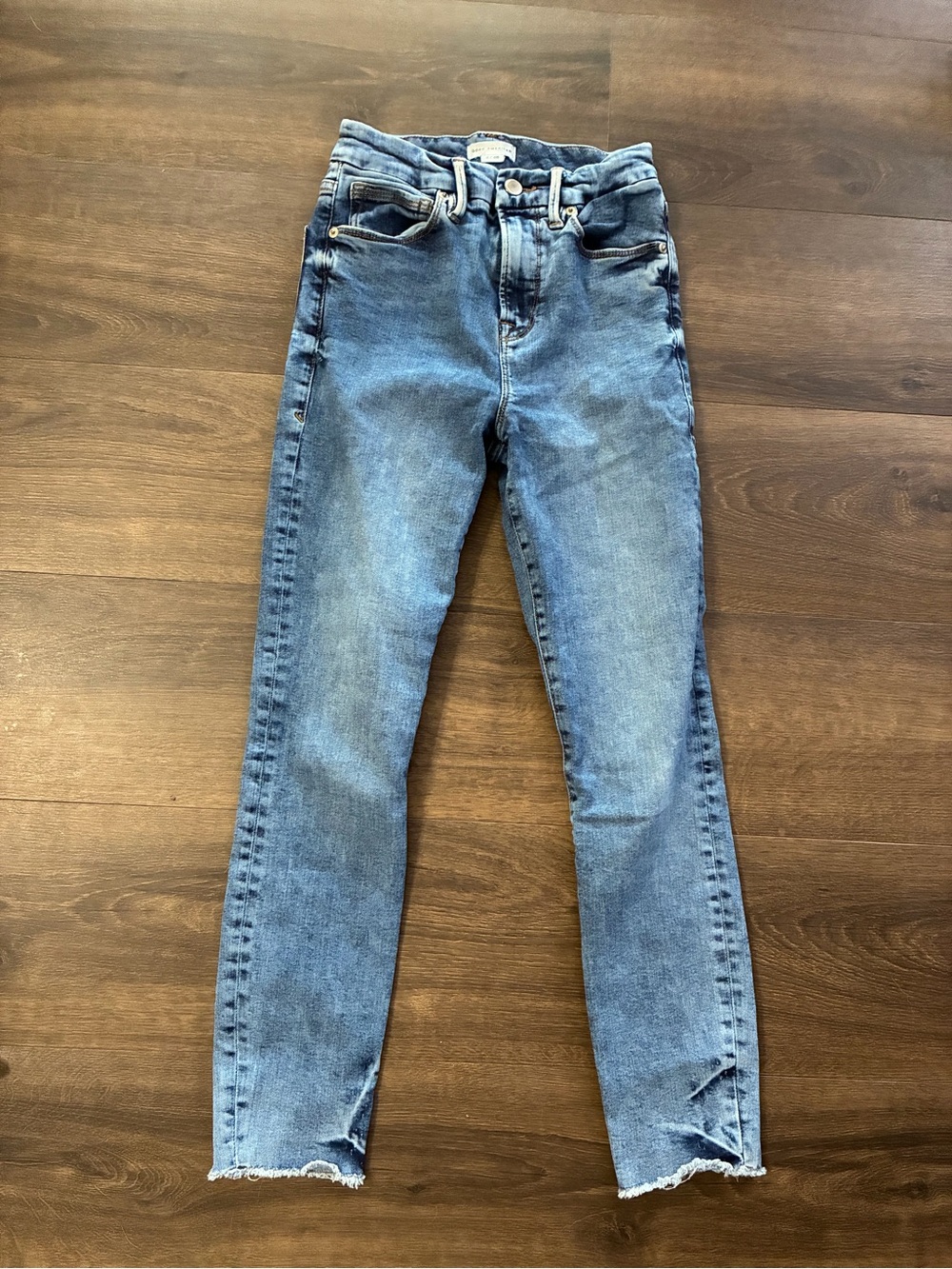 Good American Good Waist Crop Jeans Size 2/26 High Rise Raw Hem Light Wash